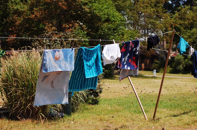 We go through a LOT of towels around here. Hanging them on the line is a good option for drying. 